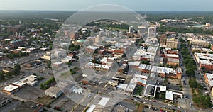 Historical American city architecture. Macon, old city in Bibb County, Georgia. Streets and buildings from above