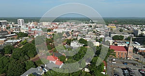 Historical American city architecture. Macon, old city in Bibb County, Georgia. Streets and buildings from above