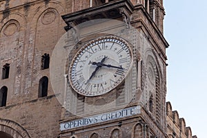 Historical Ancient Clock On The Facade Of The Cathedral of Palermo In Italy
