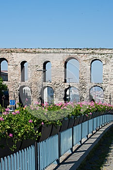 Historical aquedect in Fatih, Istanbul in display