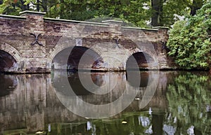 Historical arches brick bridge, oil painting