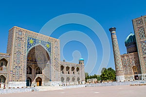 Historical architecture and monuments on main city square in Uzbekistan