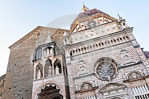 Historical architecture of the old medieval Basilica of Santa Maria Maggiore in Citta Alta, Bergamo, Italy