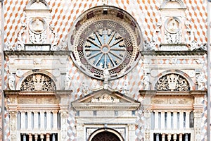 Historical architecture of the old medieval Basilica of Santa Maria Maggiore in Citta Alta, Bergamo, Italy