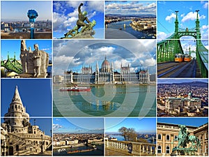 Historical attractions of Budapest, Hungary (collage)