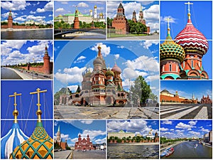 Historical attractions of Moscow Kremlin, Russia (collage)
