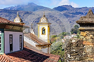 Historical baroque church with mountains