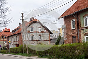 historical two-story buildings in a town in East Prussia photo