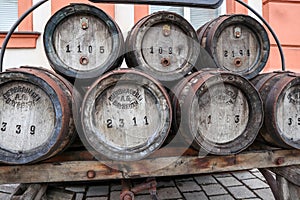 Historical beer kegs