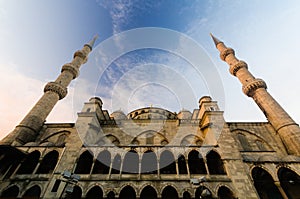 Historical Blue Morque and cloundy blue sky at dawn, Istanbul, T