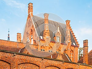 Historical brick building of Minnewater hospital in Bruges, Belgium