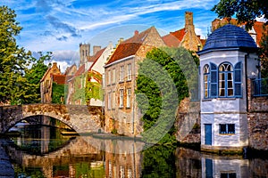 Historical brick houses in Bruges medieval Old Town, Belgium photo