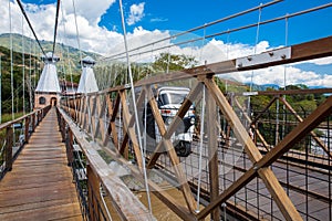 The historical Bridge of the West a a suspension bridge declared Colombian National Monument built in 1887 over the Cauca River
