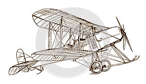 Historical british single-engine tractor two-seat biplane in side view