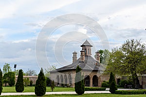 Historical buiding at Mogosoaia Palace (Palatul Mogosoaia) near the lake and park