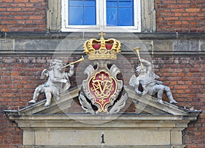 Historical building of Ministry of Finance, relief of facade, Copenhagen, Denmark