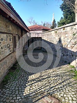 Historical building, pathway , stone paved road