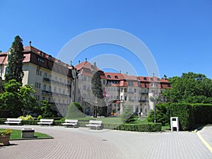 Historical building on spa island in Piestany Slovakia photo