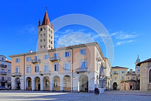 historical buildings in biella city in italy