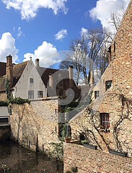 Historical buildings and channel of Bruges, Belgium.