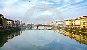 Historical buildings of florence city on two banks of the arno river