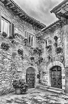 Historical buildings in the old city center of Assisi, Italy