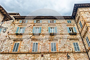 Historical buildings in the old city center of Assisi, Italy