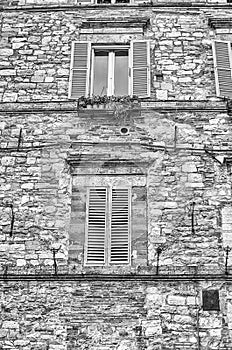 Historical buildings in the old city center of Assisi, Italy