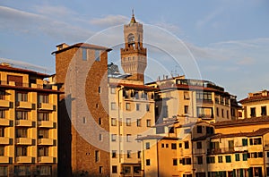 Buildings above the Ponte Vecchio bridge in Florence, Italy