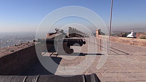 Historical cannons on Meherangarh fort in Jodphur, India