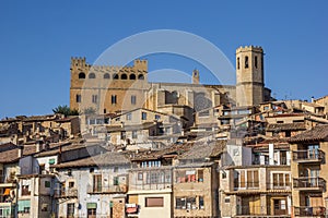Historical castle and church on top of the hill in Valderrobres