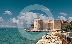 Historical castle landscape view on the coast of Turkey, Mersin-Anamur photo