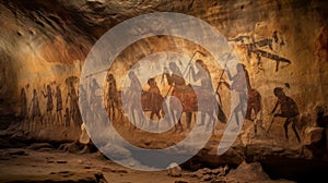Historical Cave Art Illustrating The Daily Life And Rituals Of Early Civilization. Generative AI