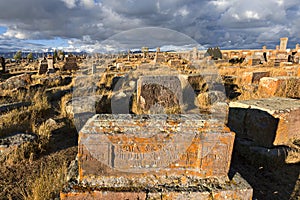 Historical cemetery of Noratus in Armenia.