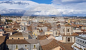 historical city Catania, Sicily, Italy taken from above from roofs of historical buildings in the old town. The city