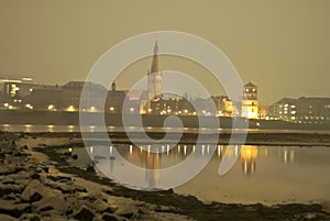 Historical city of duesseldorf at night