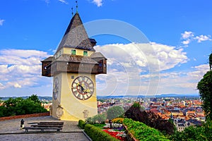 The historical Clock tower Uhrturm in Graz, Austria