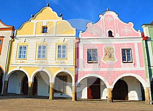 Historical colorful houses in the town center of Telc photo