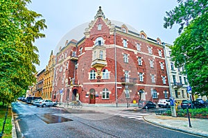 The historical corner house, called Under The Singing Frog, Krakow, Poland