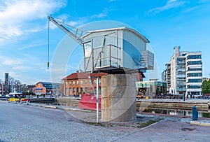 Historical crane in the port of Vasteras in Sweden