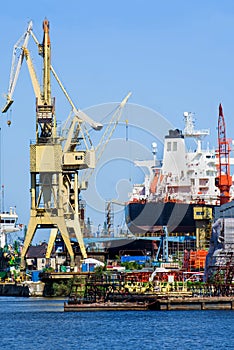 Historical crane in the shipyard in Gdansk, Poland