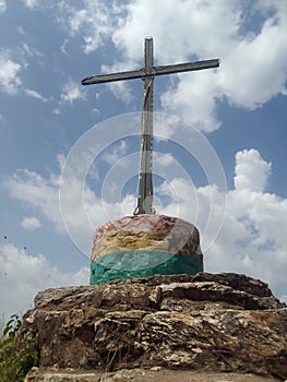 Historical cross on mountain Gemi Ghana the cross used by Germans as a communication antenna during the second world war