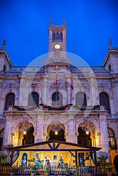 Historical and cultural city of Valladolid in Spain at night.