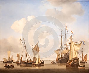 Historical Dutch ships, painting by Willem van de Velde the younger photo