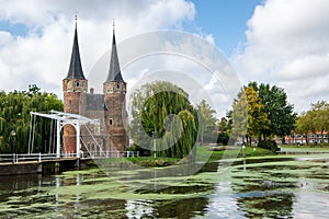 Historical Eastern Gate and drawbridge in Delft, Netherlands