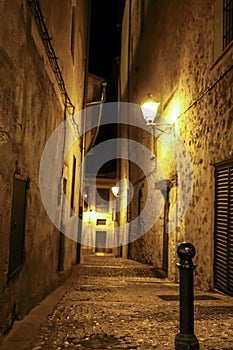 Historical facades and streets of The ancient city of Cuenca at night