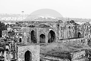 A Historical Fort View from inside in Black and white