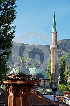 Historical fount and Mosque in Sarajevo