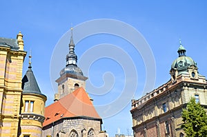 Historical Franciscan Monastery located near the Main Square in Plzen, Czech Republic. The Franciscan church and monastery are