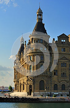 Historical Haydarpaa Train Station and the ferry port in front of Istanbul photo